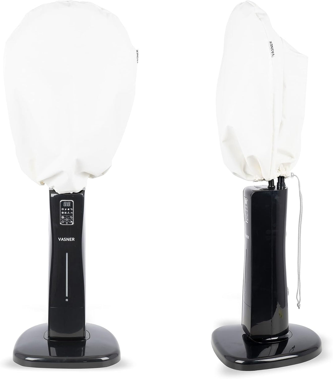 VASNER Cooly Ventilator schwarz mit AirCape Schutzhülle weiss – Standventilator Wasser Sprühnebel, 3