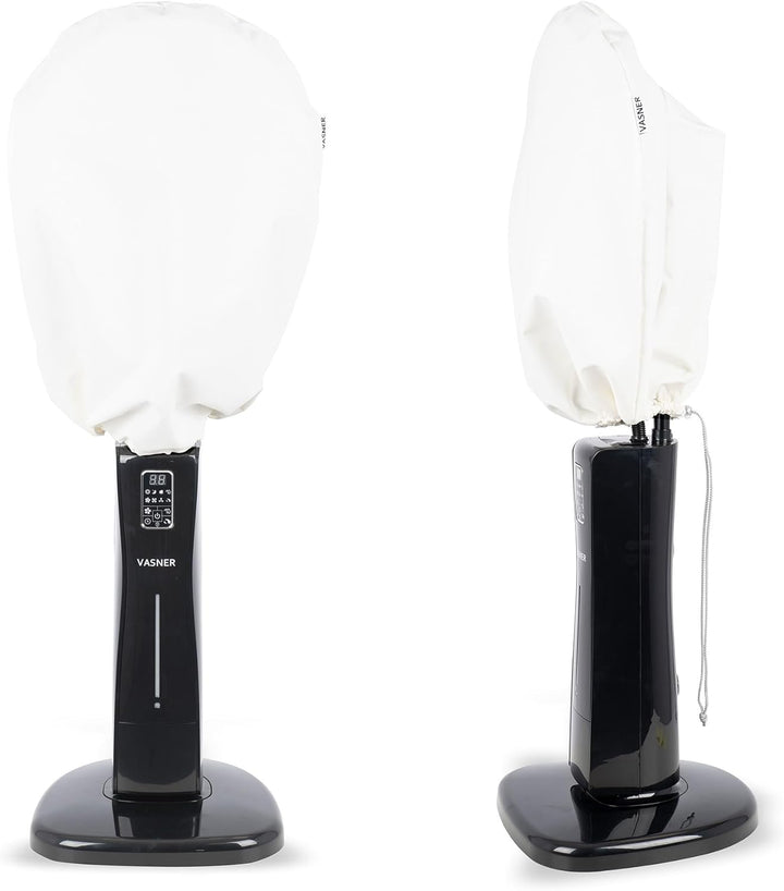 VASNER Cooly Ventilator schwarz mit AirCape Schutzhülle weiss – Standventilator Wasser Sprühnebel, 3