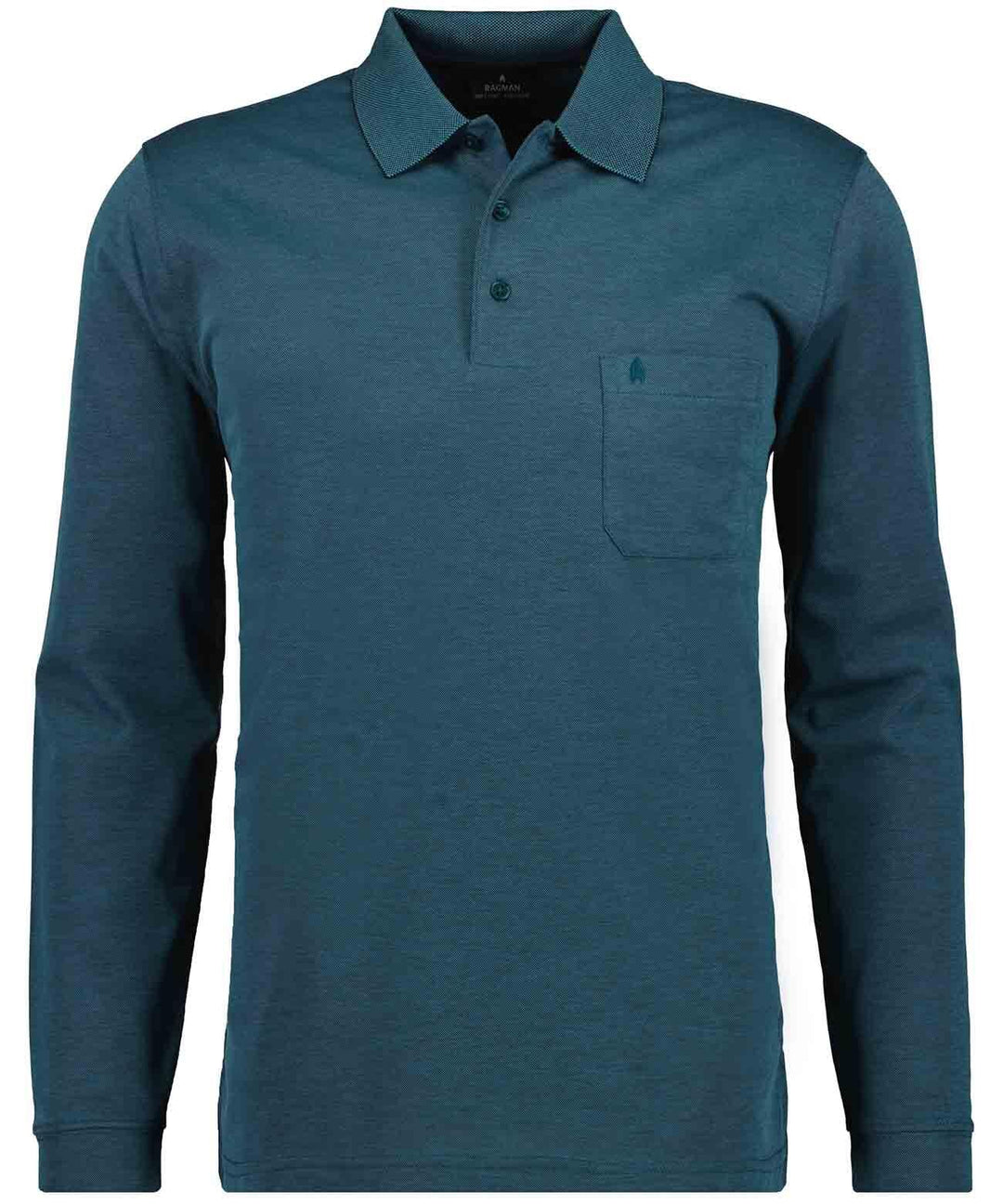 RAGMAN Herren Softknit-Polo mit Brusttasche, Langarm S Dunkelgrün-357, S Dunkelgrün-357