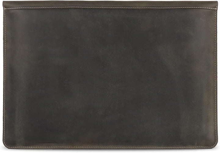 Londo Real Grain Leather MacBook Pro Case with Front Pocket & Flap Closure (Olive, 15-16 Zoll) Olive