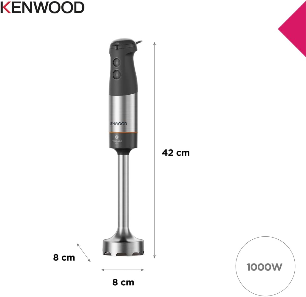Kenwood Triblade XL HBM60.307GY Stabmixer inkl. Schneebesen, Messbecher, Kartoffelstampfer & Zerklei