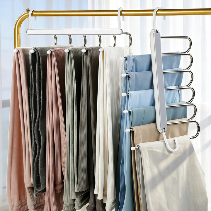 MOPUP Hosenständer, platzsparend, 2er-Pack 6-in-1-Hosenständer aus Edelstahl, multifunktionaler, Rut