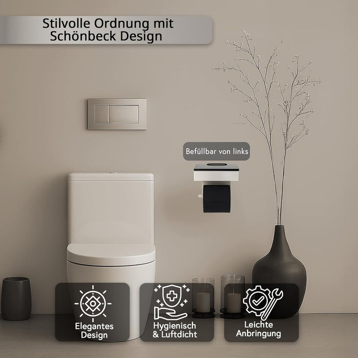 Toilettenpapierhalter mit Feuchttücherbox - Gehäuse Poliert & Abdeckung Glas Schwarz- befüllbar von