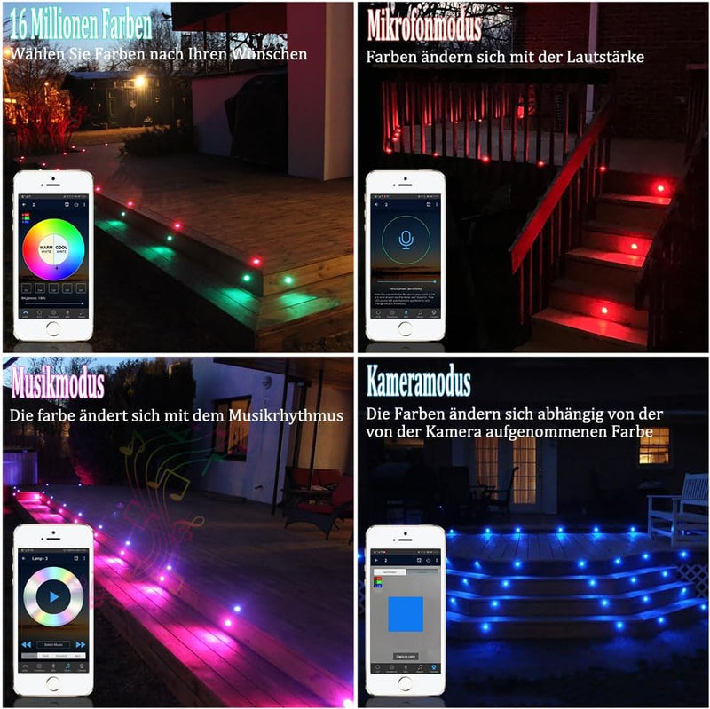 20er Bluetooth RGB Led Bodeneinbauleuchten Aussen, Ø30mm Dimmbar 12V 0.5W IP67 Wasserdicht Bodeneinb