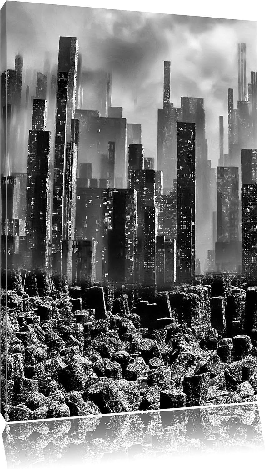 Pixxprint Stadt in Trümmern / 100x70cm Leinwandbild bespannt auf Holzrahmen/Wandbild Kunstdruck Deko