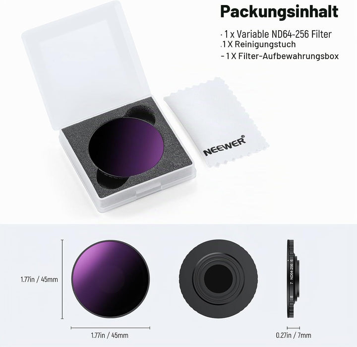 NEEWER Variabler ND Filter, kompatibel mit DJI Osmo Action 5 Pro und Action 4, ND64-256 (6-8 Stops),