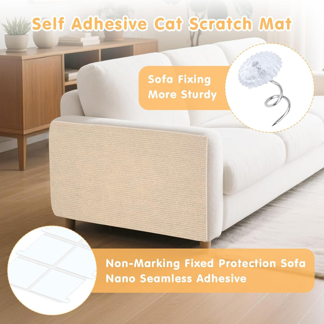 Qoosea Kratzmatte Selbstklebend 200cmx40cm, 2 Stück Selbstklebende Kratzmatte DIY Kratzschutz Katze
