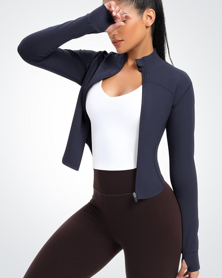 QUEENIEKE Damen Laufjacke Atmungsaktive und Leicht Sportjacke Langarm definieren Jacke mit Daumenloc