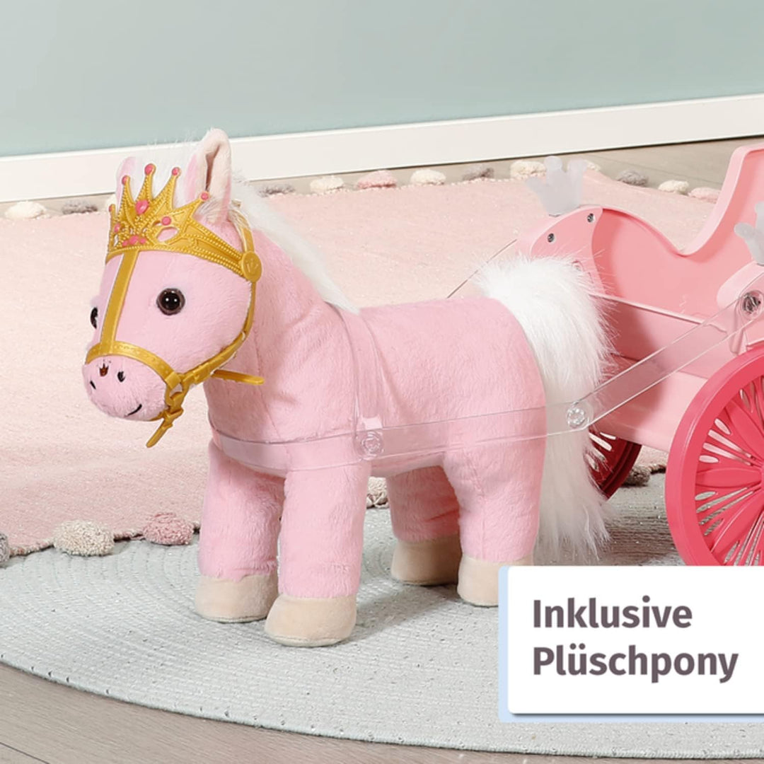 Zapf Creation 707210 Baby Annabell Little Sweet Kutsche &amp; Pony, 2in1 Puppenwagen und Kutsche mit Plü