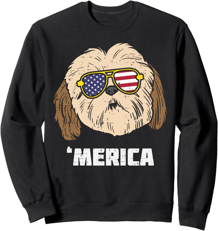 Shih Tzu Merica American USA Flag 4th Of July Fourth Dog Sweatshirt