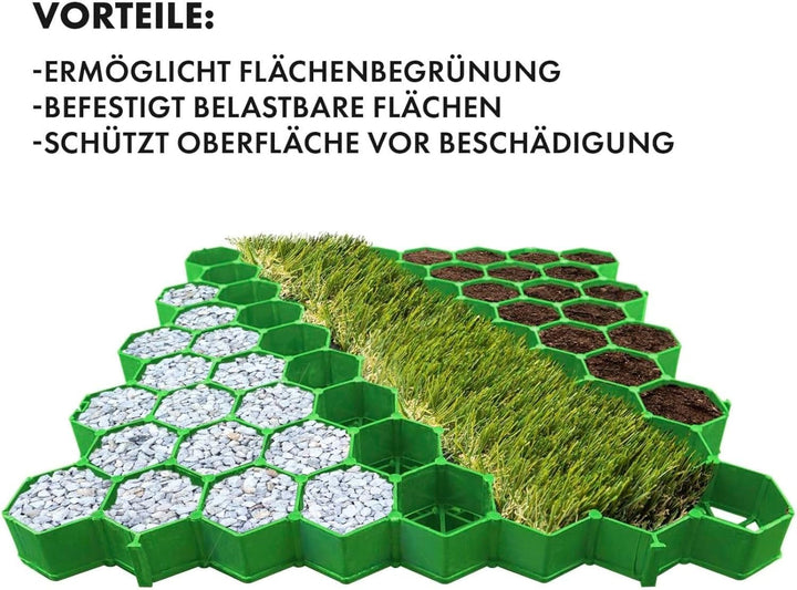 Floordirekt Rasengitter aus Kunststoff befahrbar 1m² - 4 Stück - 50 x 50 cm, Gruen - Bodengitter, Pa