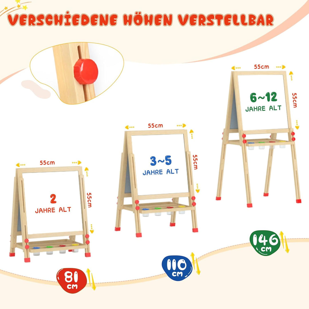 Dripex Kinder Tafel Holz Kindertafel Malerei Holztafel Doppelseitige Kreidetafel und Whiteboard Höhe