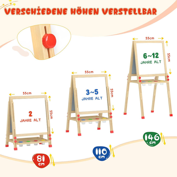 Dripex Kinder Tafel Holz Kindertafel Malerei Holztafel Doppelseitige Kreidetafel und Whiteboard Höhe