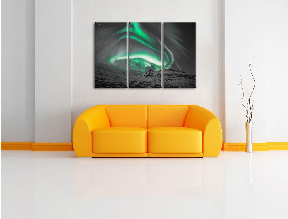 Pixxprint Nordlichter über Island als Leinwandbild/Grösse: 3 Teilig (120x80 cm) cm/Wandbild/Kunstdru