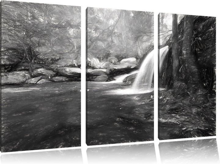 Pixxprint Wasserfall im Wald / 3-Teilig/Gesamtmass 120cm Leinwandbild bespannt auf Holzrahmen/Wandbi