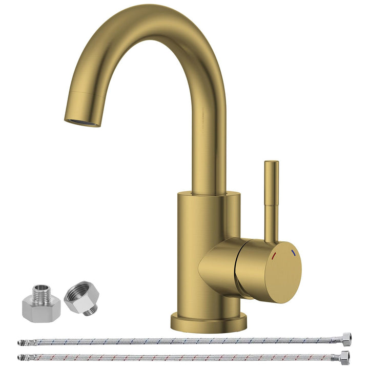 Wasserhahn Bad Gebürstetes Gold, Wasserhahn Küche Edelstahl, 360° Drehbar Waschtischarmatur Hoch, Ei
