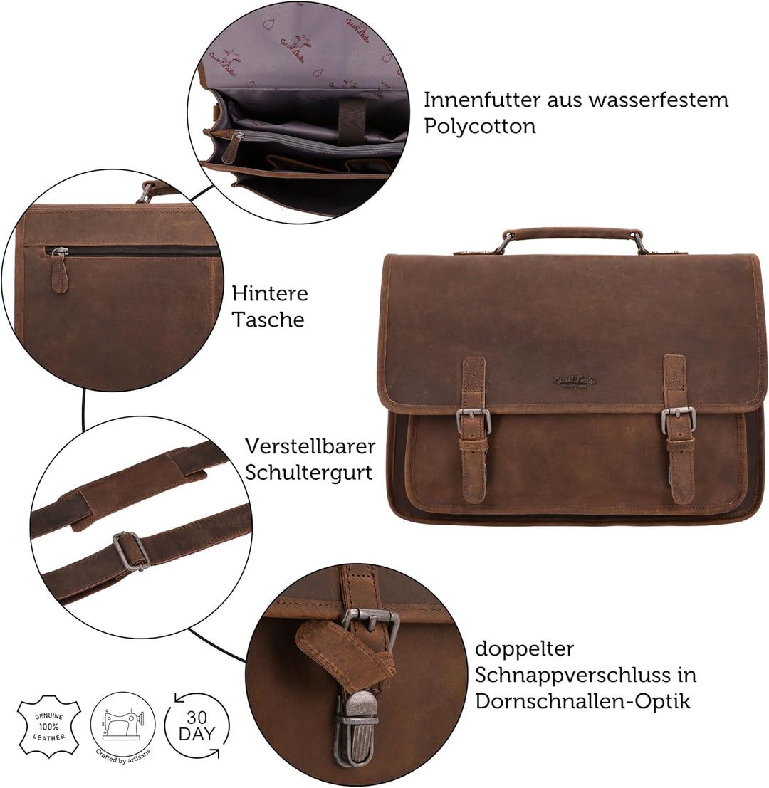 Gusti Umhängetasche Leder - Elmar Damen und Herren Aktentasche Lehrertasche Arbeitstasche Dokumenten
