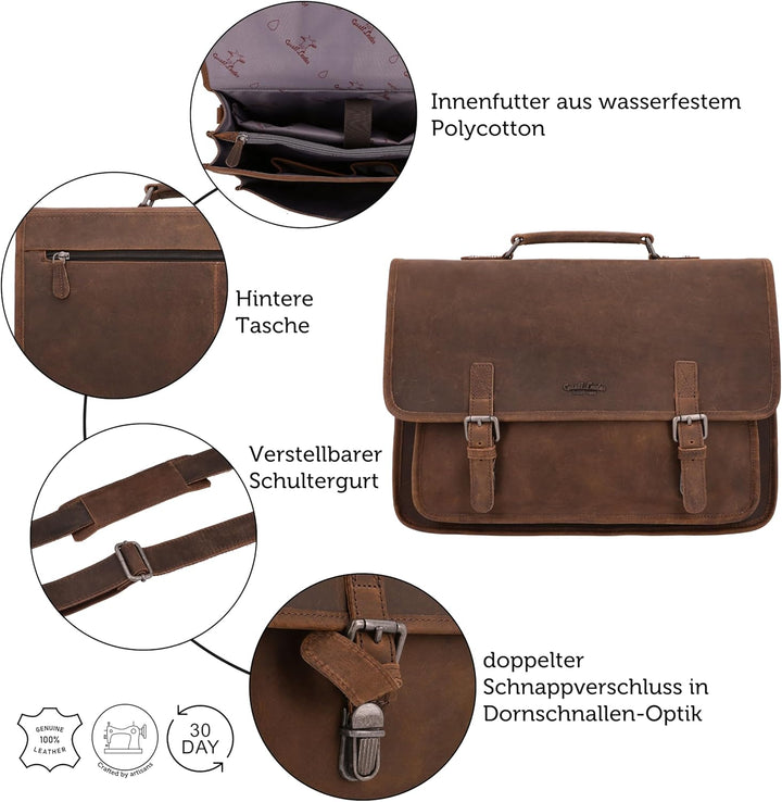 Gusti Umhängetasche Leder - Elmar Damen und Herren Aktentasche Lehrertasche Arbeitstasche Dokumenten