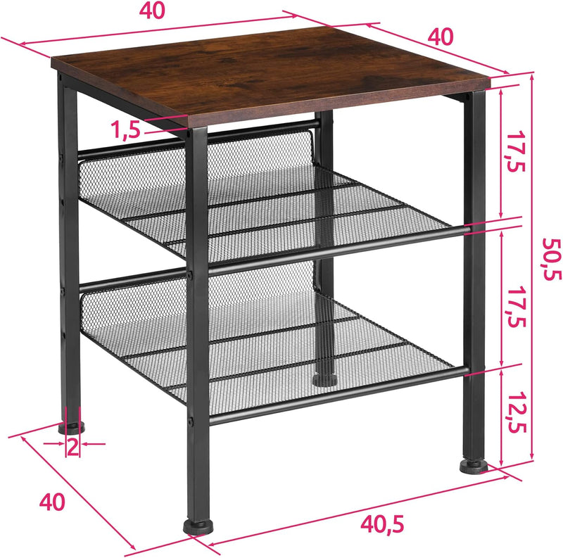 tectake Beistelltisch aus Holz und Metall, Nachttisch mit 2 Gitterablagen, Industrie-Design, für Woh