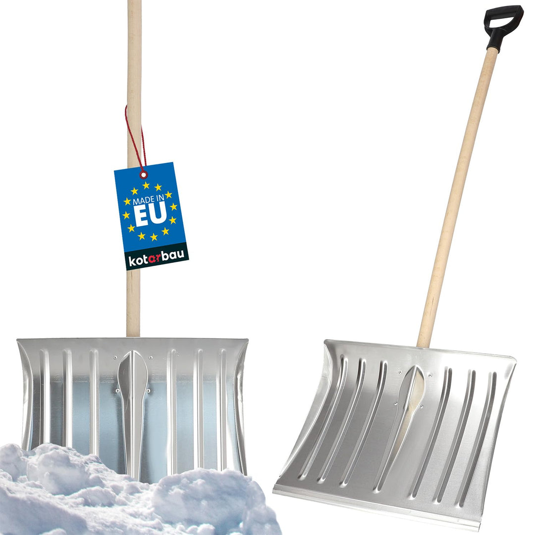 KOTARBAU® Schneeschaufel Schneeschieber 50cm mit Holzstiel Verstärkt Aluminium Schild mit Ergonomisc