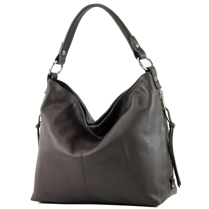 modamoda de T160 Damen Leder Schultertasche Gross, handmade in Italy Dark Chocolate, Dark Chocolate
