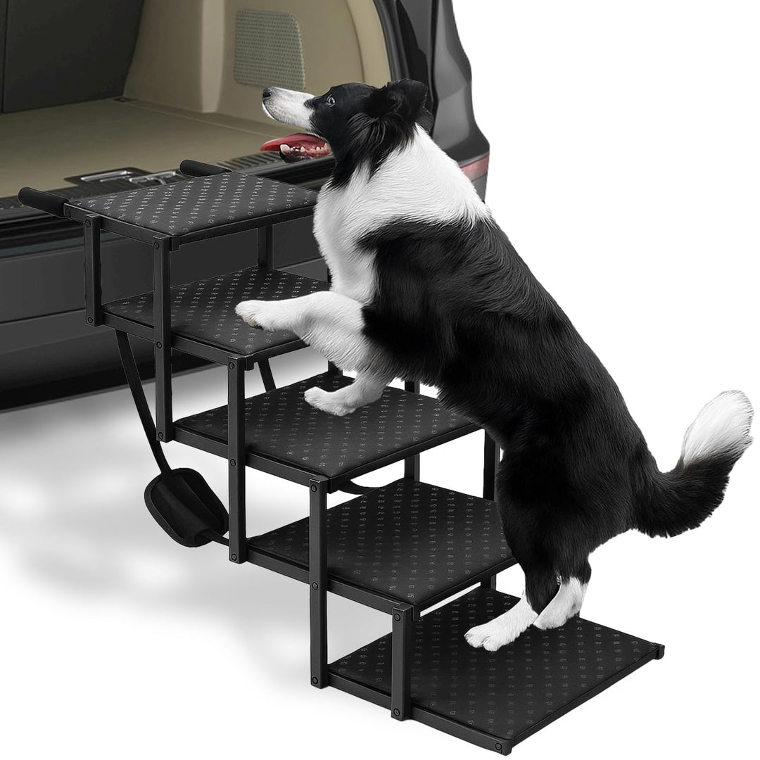 5 Stufen Hundetreppe Auto Klappbar – Hunderampe Unterstützung bis 100 KG mit Einstellbarer Höhe 44-7
