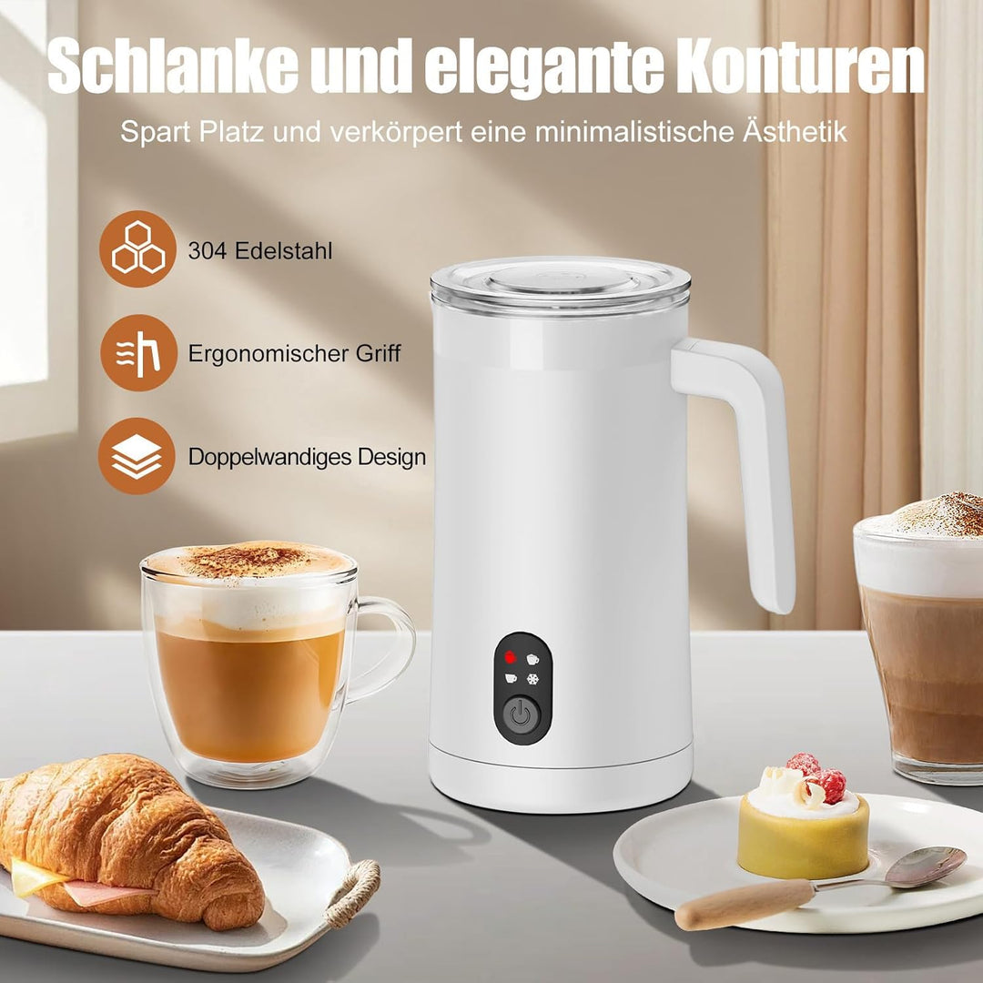 Milchaufschäumer, 400 ml Milchaufschäumer Elektrischer 4-in-1 für Heissen und Kalten Milchschaum, Au