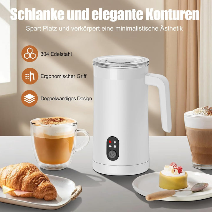 Milchaufschäumer, 400 ml Milchaufschäumer Elektrischer 4-in-1 für Heissen und Kalten Milchschaum, Au