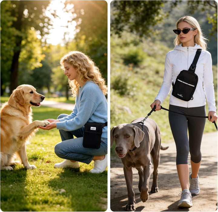 wakytu 2-in-1 Futterbeutel Hunde - Leckerlibeutel für Hunde, abgetrennte Fächer, grossvolumig, wasse