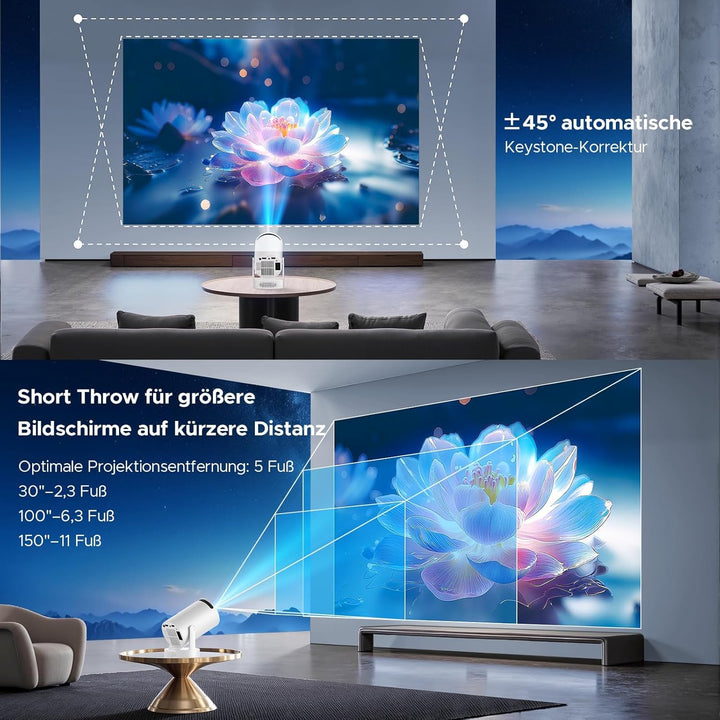 Mini Beamer mit Lautsprecher, Projector unterstützen 1080P 4K, Auto Keystone WiFi6 Tragbarer Beamers