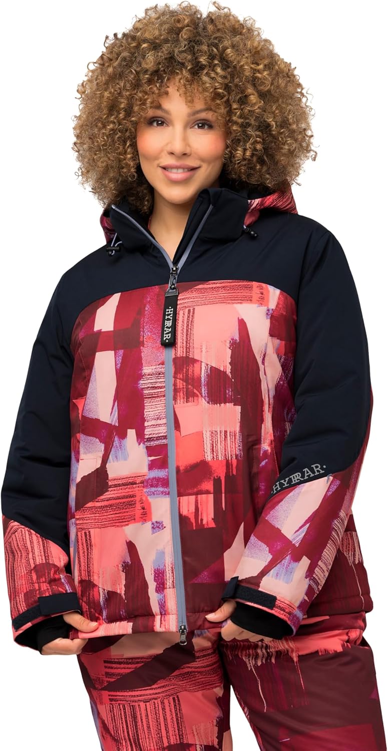 Ulla Popken Damen Funktionsjacke, Skijacke Abstrakter Druck, Wasserdicht Jacken 54-56 marine, 54-56