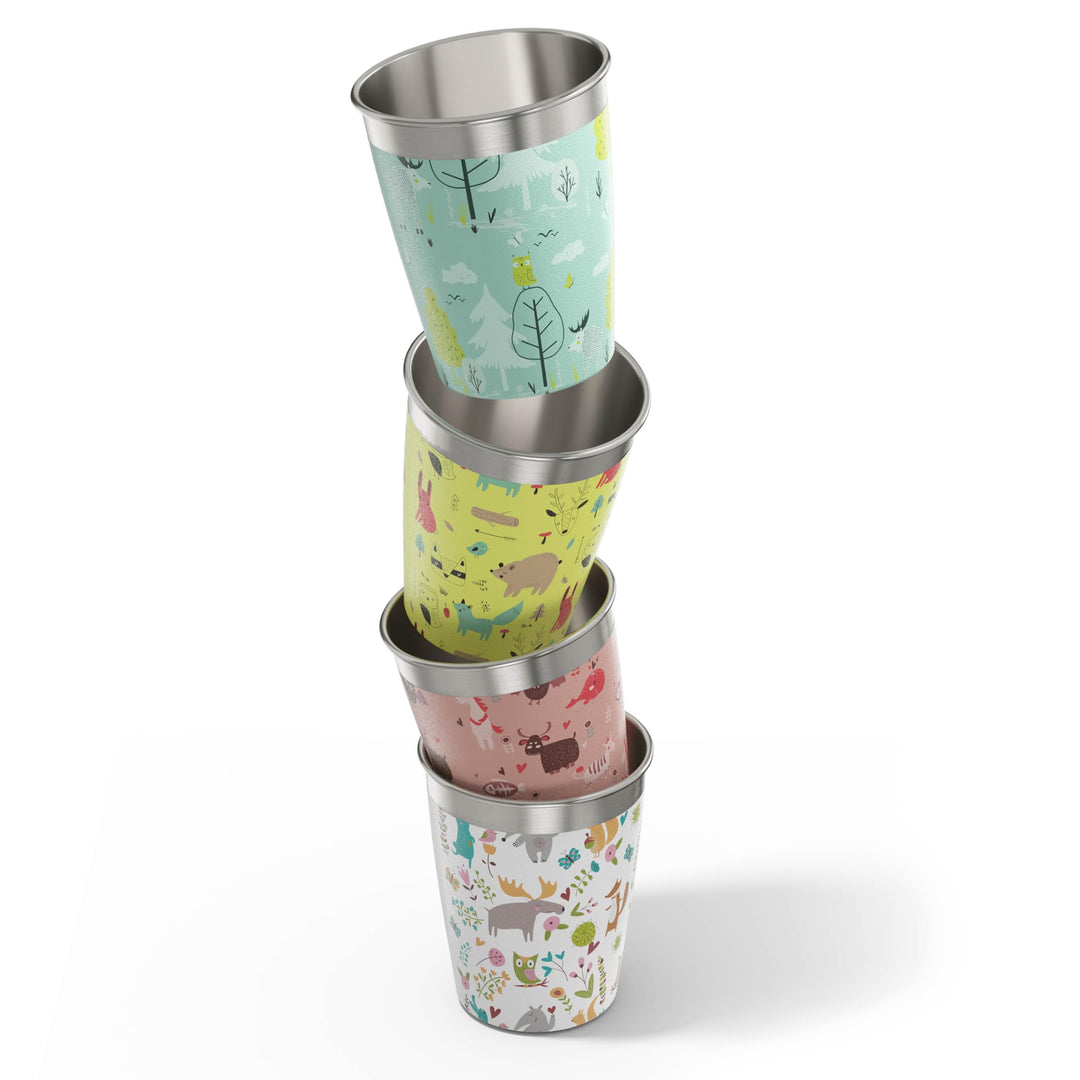 SIGG Kinderbecher Set (4 x 0.35 L), Trinkbecher für Kinder in 4 bunten Designs für Jungen und Mädche