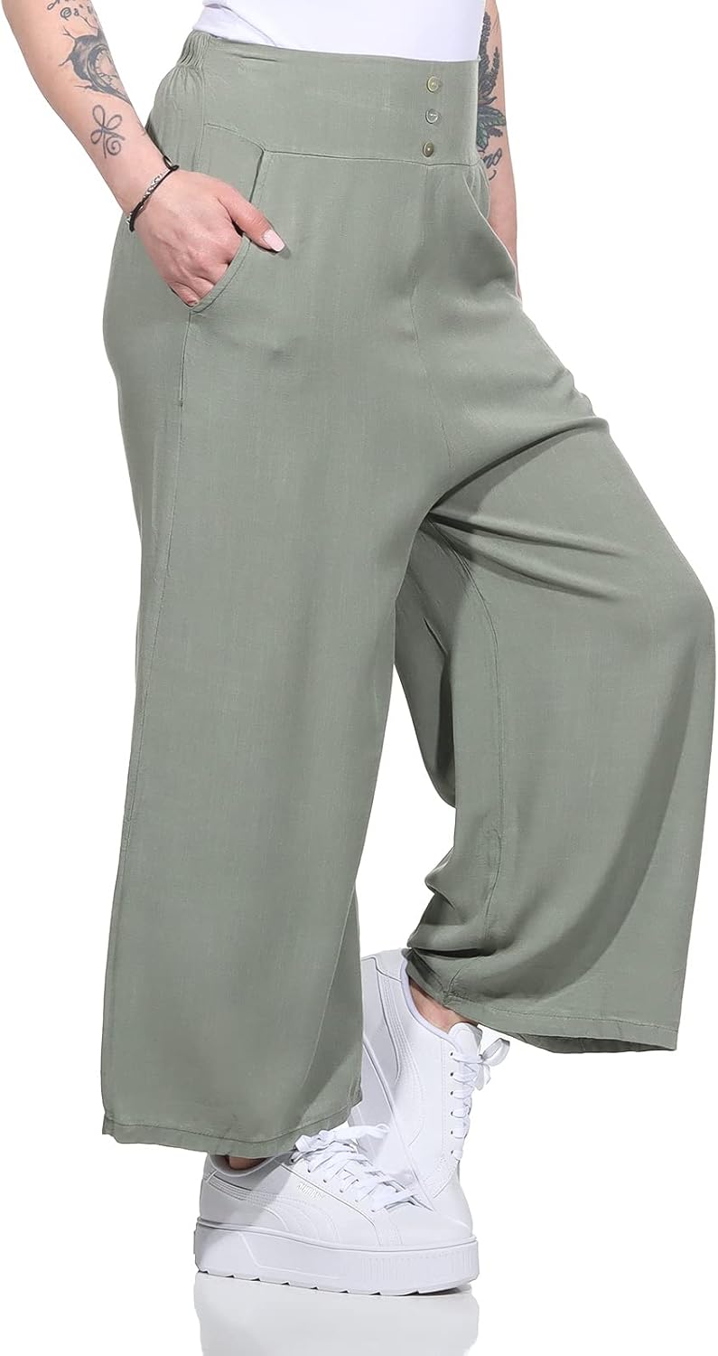 ZARMEXX Damen Hose Marlenehose Palazzo luftige Sommerhose Boho Hippie 7/8 Schlaghose 36-40 Armee, 36