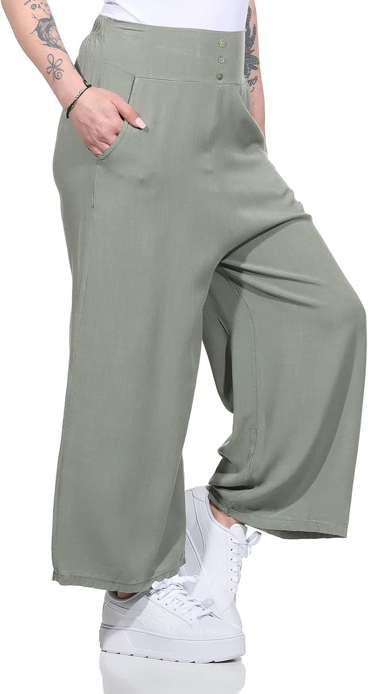 ZARMEXX Damen Hose Marlenehose Palazzo luftige Sommerhose Boho Hippie 7/8 Schlaghose 36-40 Armee, 36