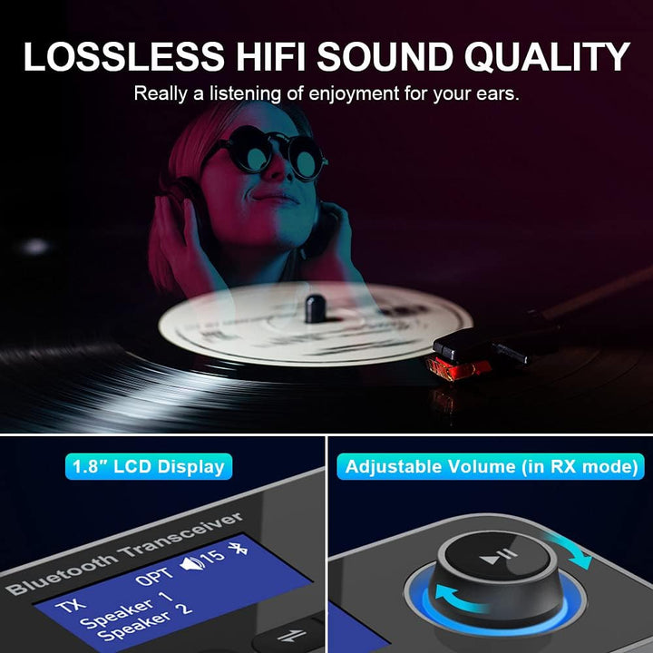 Ainostone 3-in-1 Bluetooth 5.3 Sender Empfänger für 2 Kopfhörer Bluetooth Audio Adapter Low Latency