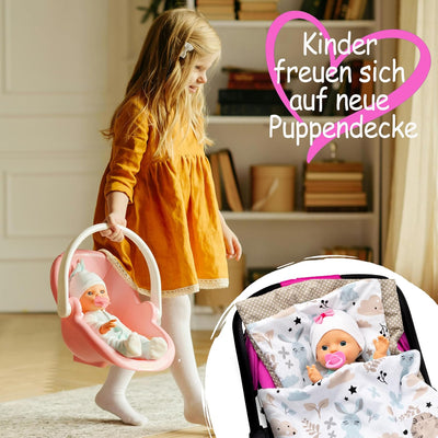 PinkZebra 3-teilig Puppenbettwäsche für grosse Puppen bis 48 cm, Decke + Kissen + Matratze, Puppenbe