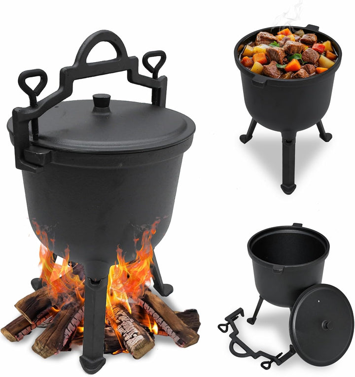 Gusseiserner Kochtopf, Jagd-Topf, Bräter für Lagerfeuer und Grill 8L 10L (10L), 10L