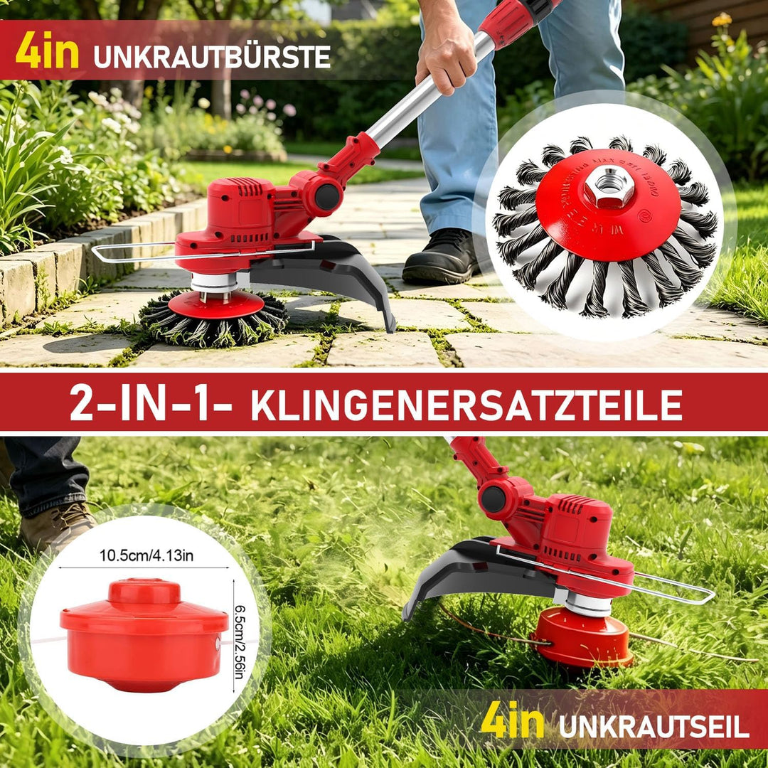 21V Rasentrimmer mit Akku mit Unkrautbürste, 2 in 1 Rasentrimmer mit akku Kompatibel mit 18V-25V Lit