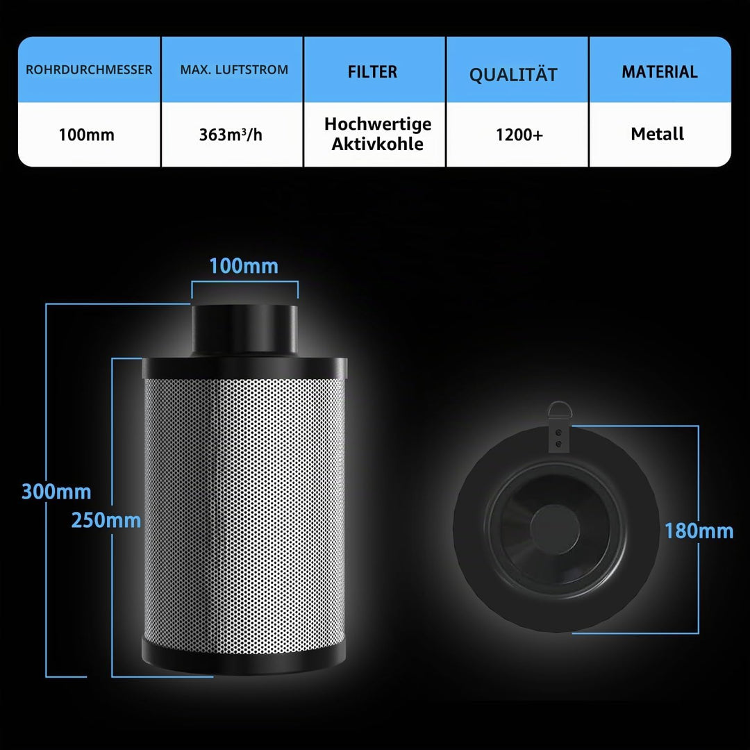 Aygrochy 100mm Luftkohlefilter, Luft Filter, Kohlenstofffilter, Abluft Filter, Grow Filter für Rohrv