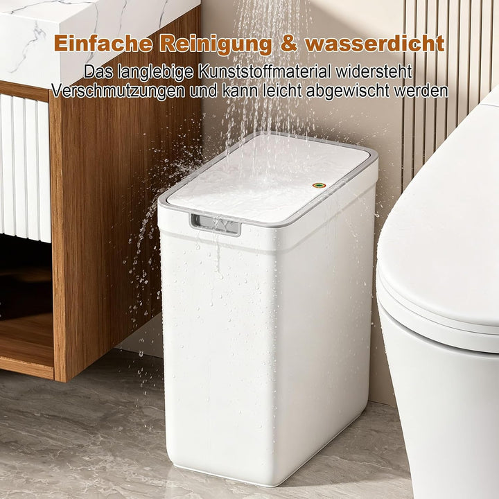 MOPUP Badezimmer-Mülleimer mit Deckel, 12.7 Liter/2,8 Gallonen, schmaler Mülleimer, Druckknopfdeckel