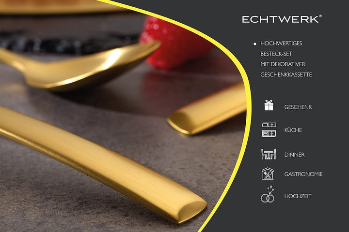 ECHTWERK Tafelbesteck Avelino, Gold Edition, 42-teilig, Essbesteck für bis zu 6 Personen, Edelstahl