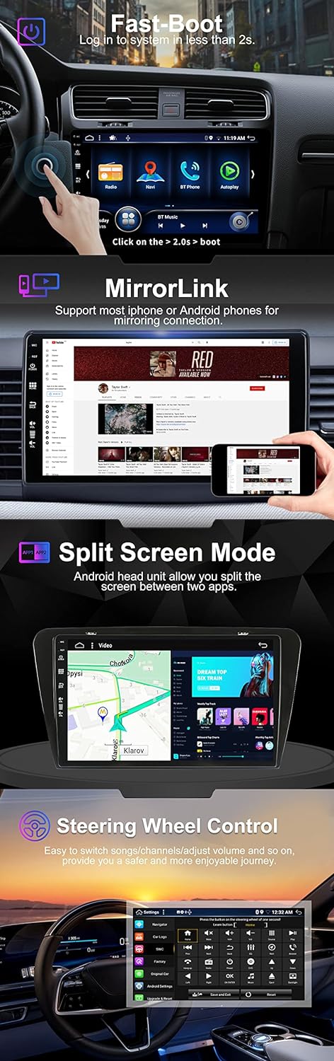 SXAUTO Android 12-6G+128G - IPS Autoradio für Skoda Octavia (2014-2018) - Eingebaut Carplay/Android