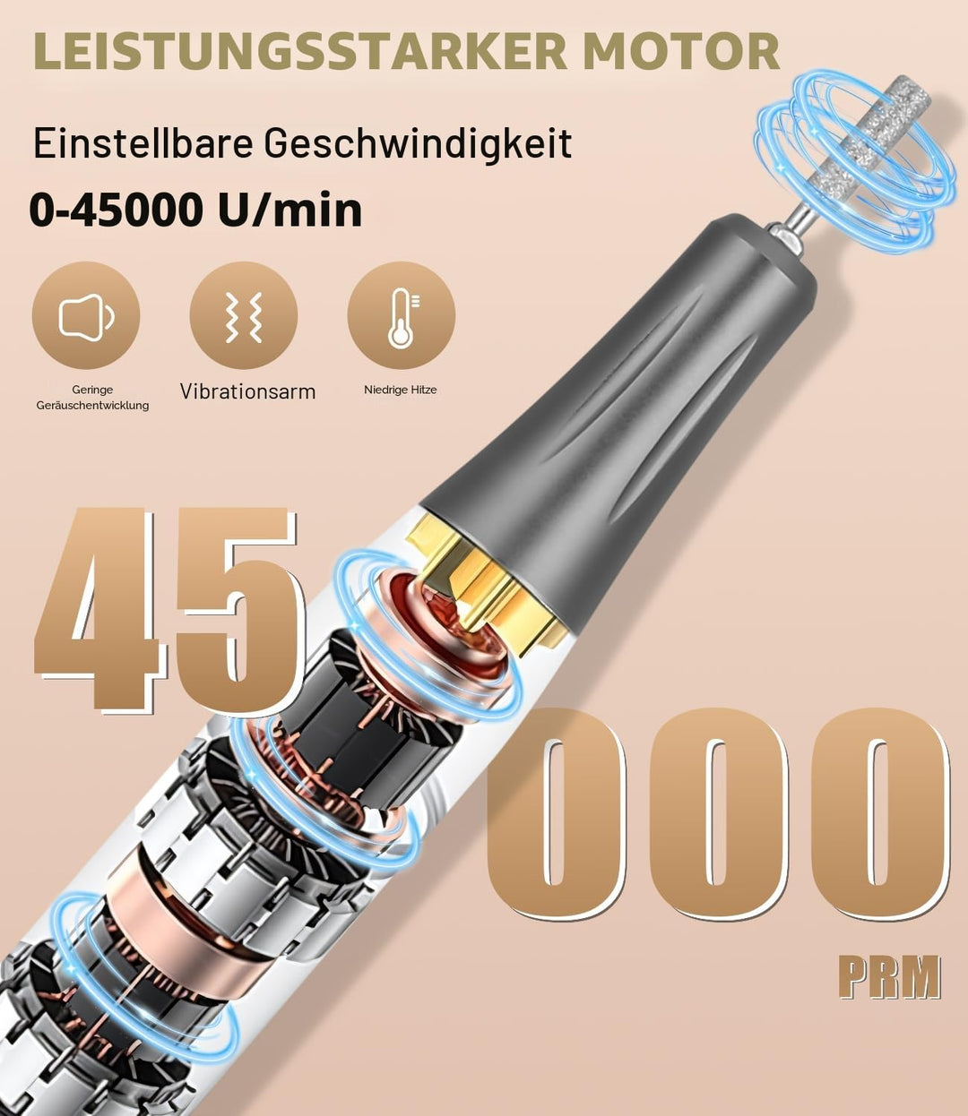 45000RPM Elektrisch Nagelfräser Professionelle, Fräser für Gelnägel, Tragbare Elektrische Nagelfeile