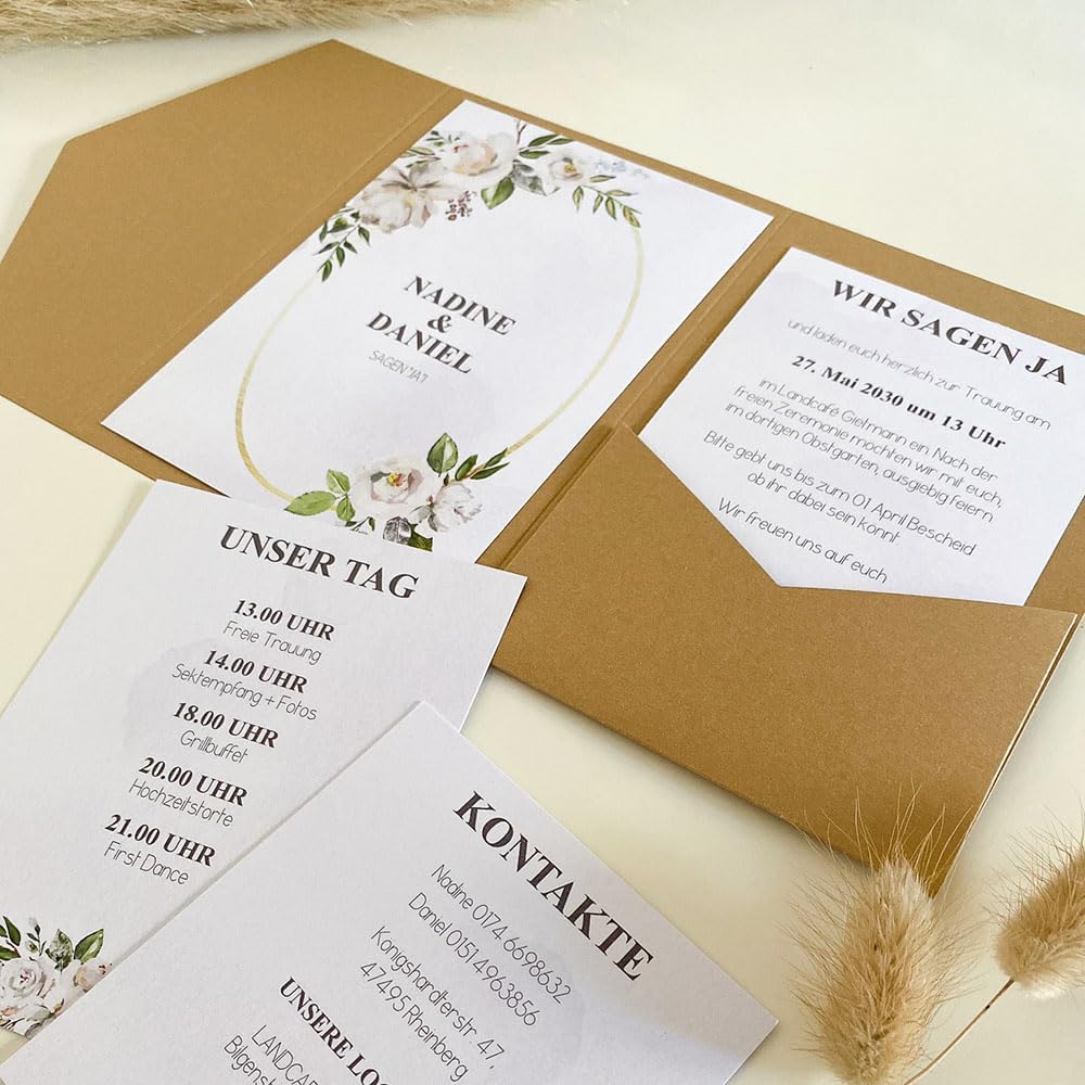 Blanko Pocketfold Karte B6 Recycling Natur | Einladung DIY Hochzeit Kraftpapier Umschlag Grösse 75 S