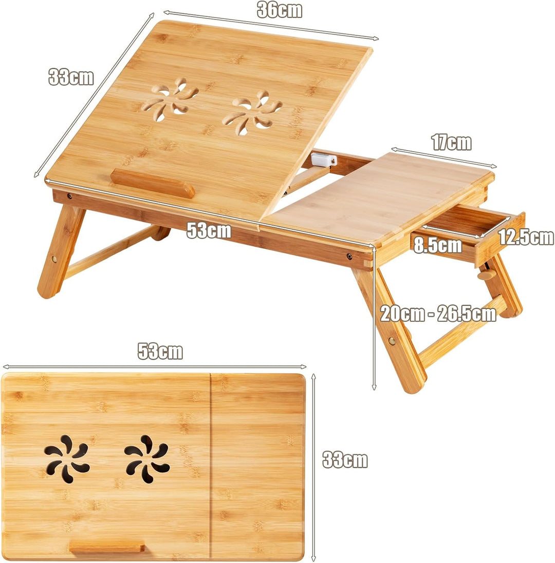 GIANTEX Laptoptisch fürs Bett, Bambus-Serviertablett mit 4-stufiger neigbarer Schreibtischplatte und