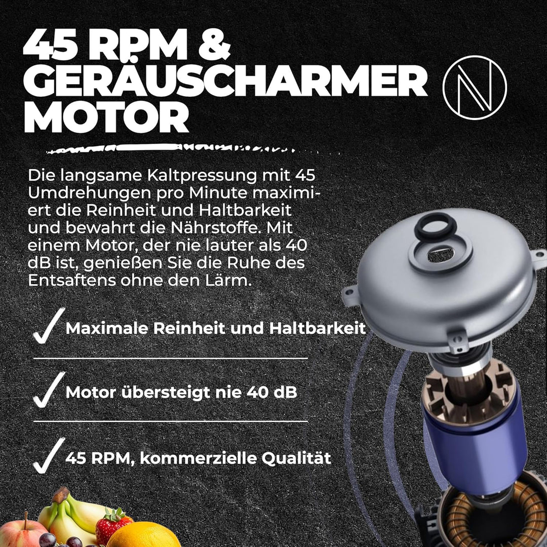 Nebula Grande 45RPM Cold Press Slow Juicer - Ganzes Obst und Gemüse, frischer, gesunder Saft, Sorbet