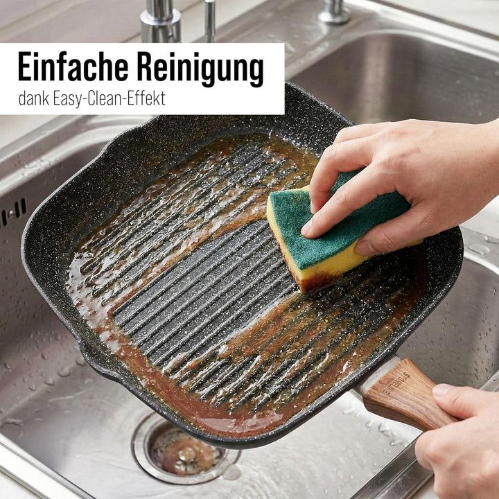 STONELINE Back to Nature Grillpfanne, 28 x 28 cm, mit 2 Ausgüssen, Aluguss, Grillpfanne beschichtet