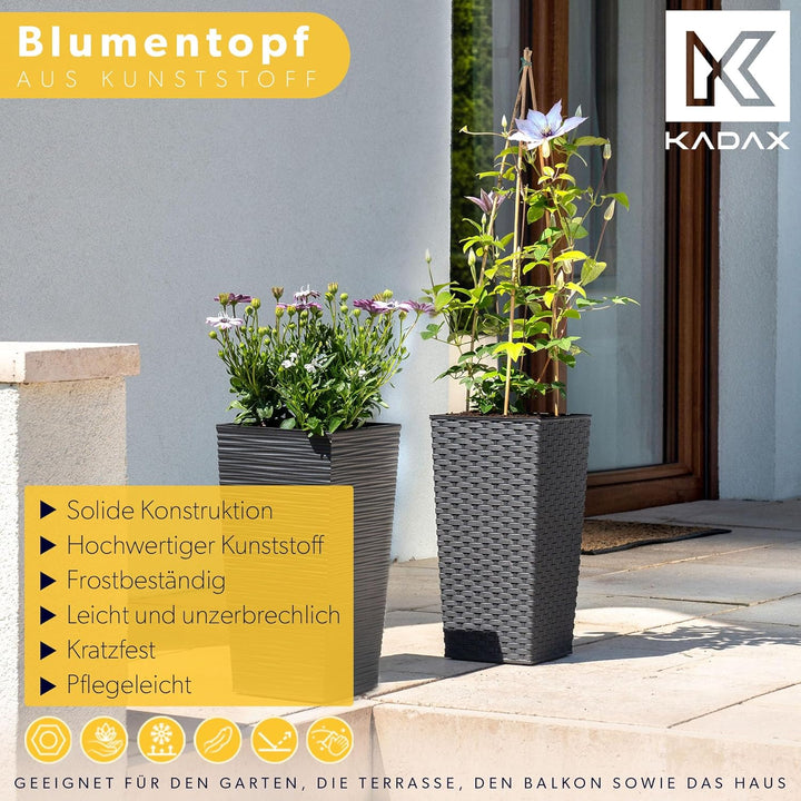 KADAX Pflanzkübel mit Innentopf, Höhe 68cm, Grafit Rattan – Wetterfester Blumentopf für Innen & Auss