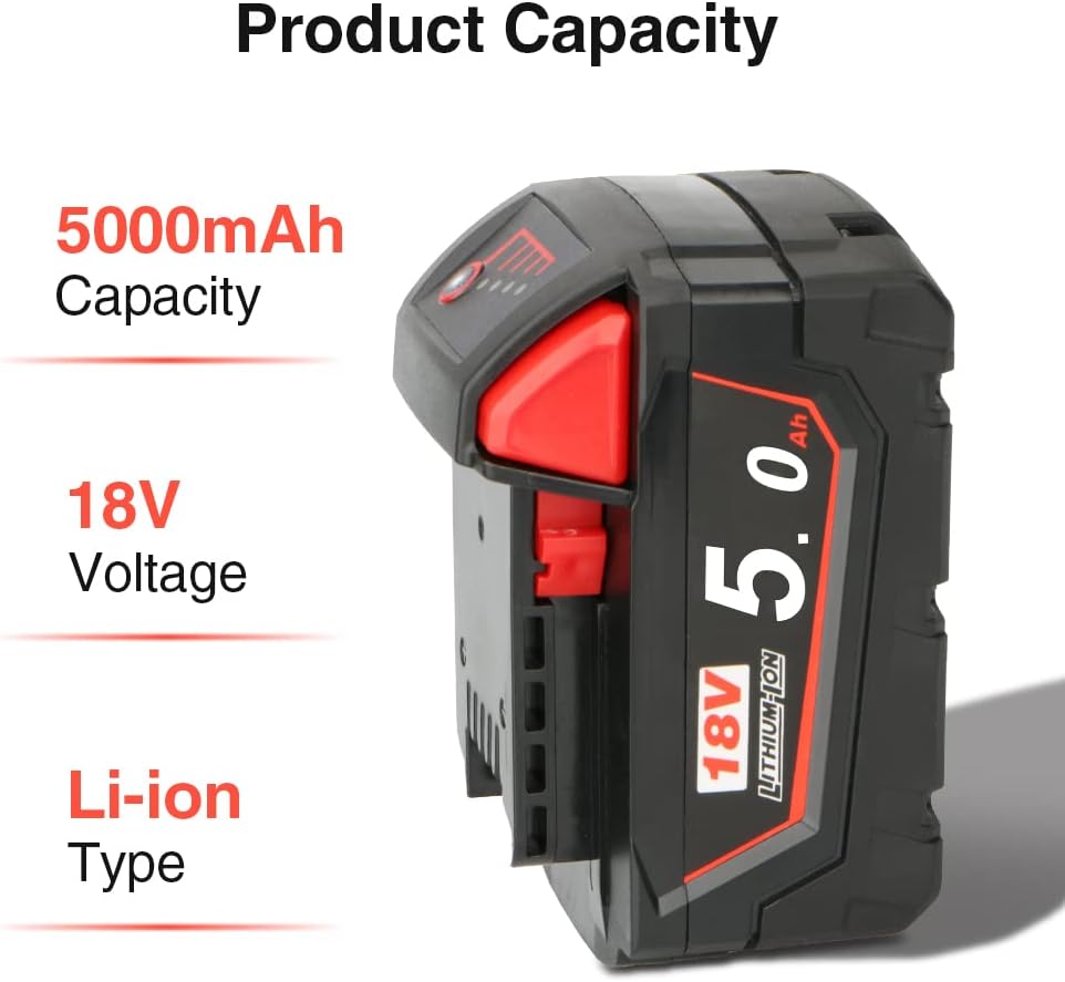 2X Powarobor M18B5 18V 5,0Ah Ersatzakku für Milwaukee M18 18Volt Akku 48-11-1860
