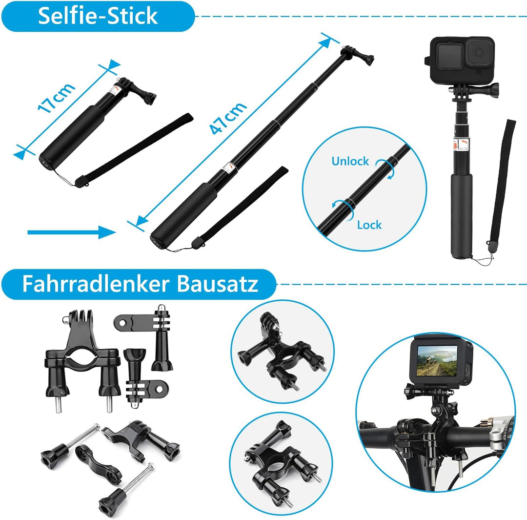 Zubehör Set Kit Bundle für GoPro Hero 13 Black, oGoDeal Wasserdicht Schutzhülle Wasserdicht Gehäuse